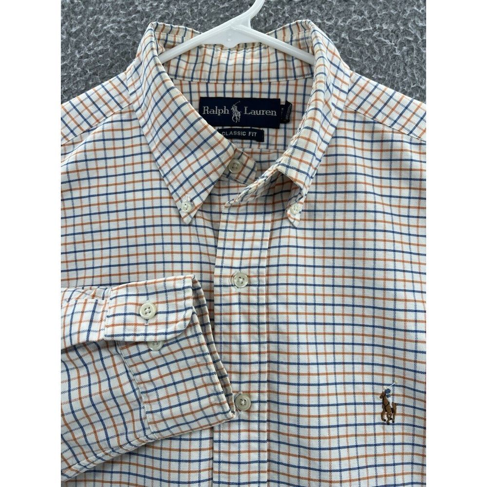 Polo Ralph‎ Lauren Men 16 1/2 XL Windowpane Plaid Button Down Shirt Flesh Pony